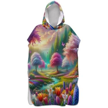 Imagem de Joisal Roupão de mudança estética de árvores coloridas pastel para adultos, poncho de surfe, leve, masculino, feminino, com capuz, toalha floral com capuz