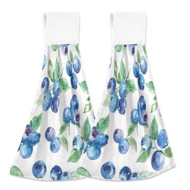 Imagem de Toalhas de mão brancas mirtilos com laço para pendurar toalhas de forno personalizadas conjunto de 2 toalhas de cozinha macias e absorventes decorativas, 46 x 35 cm