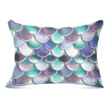 Imagem de Capa de almofada decorativa com zíper branco e roxo com estampa de escalas coloridas padrão Queen King Body Size Travesseiro fofo para casa roupa de cama, tamanho king, 50,8 cm x 101,6 cm