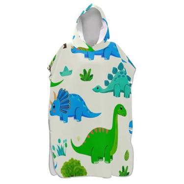 Imagem de TSENQUE Roupão de trocador fofo de dinossauros de desenho animado para adultos, leve, masculino, feminino, poncho com capuz, toalha de banho com capuz de praia