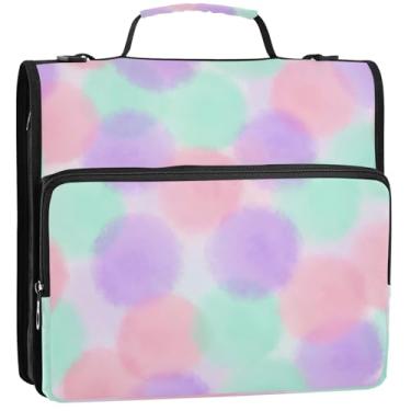 Imagem de Pastas em aquarela com 3 anéis gradientes pastel, fichário organizador com zíper com alça de ombro para portfólio escolar e porta-pastas, 34,5 x 31,5 x 9 cm