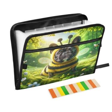 Imagem de Pastas de acordeão de cachorro Bee Costume para documentos, 13 bolsos, organizador de documentos, fólio com zíper e pasta de arquivos de etiquetas