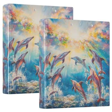 Imagem de Dolphins Jumping Sea, pacote com 2, 3 anéis, prancheta, resistente, 5 cm, 3 anéis, 27 x 31,5 cm, material escolar universitário