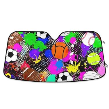 Imagem de Bolas esportivas coloridas bolas de basquete para-brisa de carro guarda-sol engraçado personalizado caminhão retrátil sombra de carro para para-brisa dianteiro S, 134,6 cm x 59,7 cm