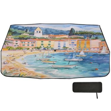 Imagem de Guarda-sol estilo férias na praia para para-brisa de carro cobertura completa toldo de carro dobrável para-brisa 147 x 75 cm