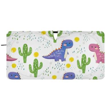 Imagem de Guarda-sol de cacto de dinossauros fofos personalizados para para-brisa de carro caminhão dobrável bonito guarda-chuva de para-brisa automotivo guarda-sol, 81 cm x 157 cm