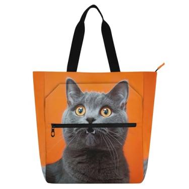 Imagem de GAIGEO Bolsa tiracolo cinza animal gato britânico para crianças, mulheres, escola, trabalho, viagem, zíper médio, bolsa para livros, bolsa moderna