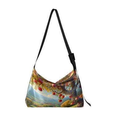 Imagem de Bolsa tiracolo grande de couro com macieiras de outono, bolsa tiracolo moderna, bolsa masculina de couro, Macieiras de outono - 1, One Size