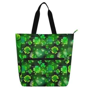 Imagem de GAIGEO Sacola verde vibrante de trevos de quatro folhas para mulheres, crianças, escola, trabalho, bolsa de lona com zíper