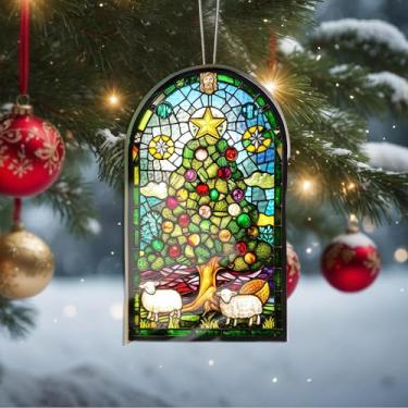 Imagem de Enfeites de Natal, árvore de cristal, enfeites de árvore de Natal feitos à mão, decoração de carro e casa - presentes de Natal, decoração de artesanato em acrílico, ideias de troca de presentes para