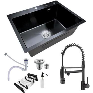 Imagem de Cuba Gourmet Pia Preta Inox 60X45 + Torneira Monocomando - Revomax