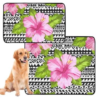 Imagem de Almofadas de xixi, lavável, antiderrapante, impermeável, hibisco, flores rosa, preto e branco, reutilizável para gatos, almofadas de treinamento de filhotes, à prova de vazamento, pacote com 3