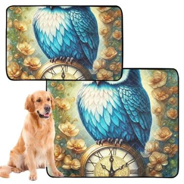 Imagem de TSENQUE Blue Owl Clocks Flores Pet Reutilizáveis Almofadas de Xixi Lavável Bonito Tapete Impermeável Antiderrapante Absorvente Almofadas de Treinamento de Cães Médio + Grande, Conjunto de 2