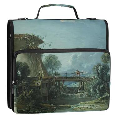 Imagem de Organizador de fichário Hubert Robert com zíper para pintura de paisagem, 3 anéis, 3 anéis, bolsa para fichários escolares resistentes com alça de ombro, suporte para 500 folhas