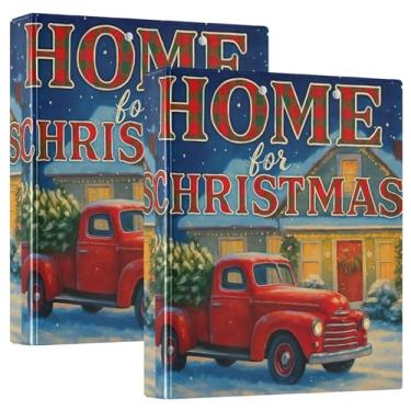 Imagem de Cena de Natal personalizada Caminhão vermelho vintage 3 fichários com 3 anéis comporta 200 folhas, caderno, anel redondo, fichário de receitas, 31,5 x 27 x 6 cm, pacote com 2