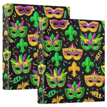 Imagem de Máscaras personalizadas de carnaval ouro verde, 3 anéis, fichários de 3 cm, comporta 200 folhas, pastas, portfólio, anel redondo, 31,5 x 27 x 6 cm, 1 pacote
