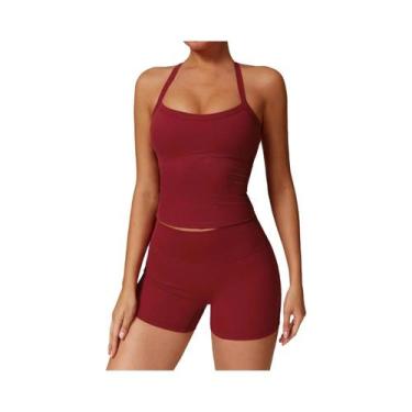 Imagem de Conjunto De Yoga Feminino Com Top Esportivo Almofadado E Shorts De Cin