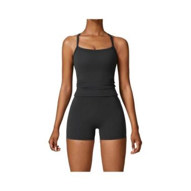 Imagem de Conjunto De Yoga Feminino Com Top Esportivo Almofadado E Shorts De Cin