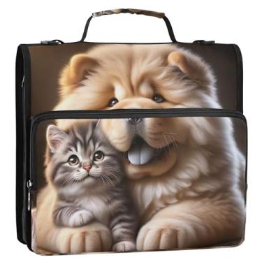 Imagem de Organizador de fichário com zíper, Chow Chow, cachorro, gatinho, gato, 3 anéis, 3 anéis, anel D, bolsa profissional com alça para portfólio escolar e suporte de pasta de anel