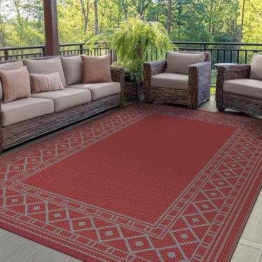 Imagem de GENIMO Tapete externo impermeável 1,8 m x 2,5 m para pátio, tapete de palha de plástico reversível dobrável para trailers de viagem, tapete de área externa para trailer, deck, piquenique, varanda