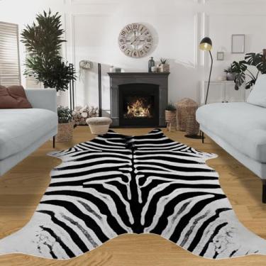 Imagem de Tapete de zebra, grande, 3 x 2,4 m, estampa de zebra, tapete de pele de vaca, tapetes de animais, estampa de vaca, área antiderrapante para quarto, sala de estar, sala de jantar