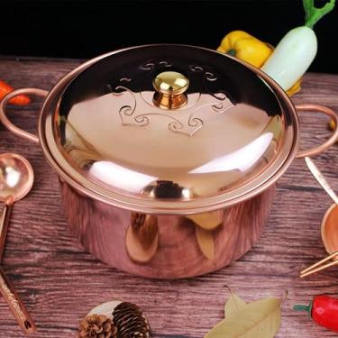 Imagem de Pote de sopa de cobre puro em cobre puro, panela de cobre doméstica, restaurante, panela de cobre, eletromagnética universal (24 cm/aproximadamente 6 litros/2-4 pessoas)