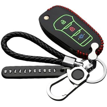 Imagem de Capa de couro para chave fob compatível com Ford Focus/3/4/ST/RS/Mondeo MK3 MK4/Fiesta/Fusion/Kuga 2013 2014 2015 2017-2019 Capa para chave remota de carro(StyleC)