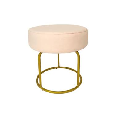 Imagem de Puff Decorativo Redondo em Veludo com Pés de Ferro Dourado – Puff Moderno para Sala, Quarto, Closet e Penteadeira(Rosa/Dourado)