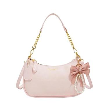 Imagem de SHENHE Bolsa de ombro feminina de couro PU pequena Hobo clutch bolsa transversal com corrente dourada, rosa, One Size, Macio