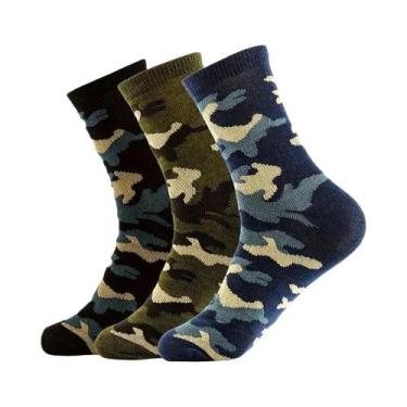 Imagem de Meias Masculinas Camufladas De Cano Médio 3 Pares Confortáveis Respirá