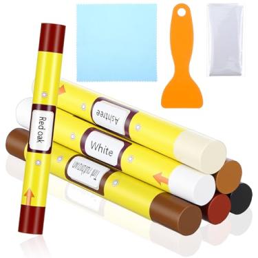 Imagem de Sibba 9 bastões de enchimento de madeira, 6 gizes de cera coloridos para arranhões com raspador, luvas e pano, kit de reparo de piso de madeira para arranhões, rachaduras e furos em armários, mesas