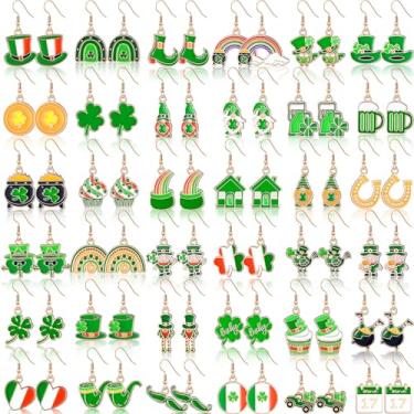 Imagem de 36 pares de brincos de Dia de São Patrício para mulheres, presentes de Dia de São Patrício, para meninas, brincos pendentes a granel, fofo, gnomo, trevo, chapéu verde, cerveja, bigode, trevo,
