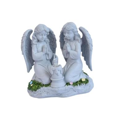 Imagem de Fenteer Estátua de anjo para jardim com energia solar, estatuetas de anjo, ornamento decorativo, esculturas com luz para decoração de e paisagem, Oração