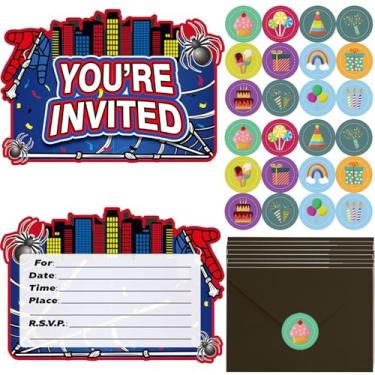 Imagem de Worhepp Spider Birthday Invitations for Boys, Spider Themed Invite Cards With Sticker Labels 20 Envelope Gifts for Kids