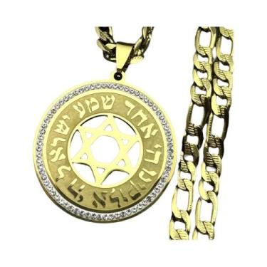 Imagem de Colar Com Pingente De Cristal Estrela De Davi Em Cor Dourada Para Mulh