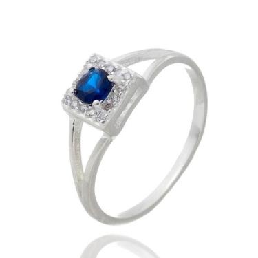 Imagem de Anel Feminino Formatura Debutante Pedra Zirconia Azul Prata - Lojas La