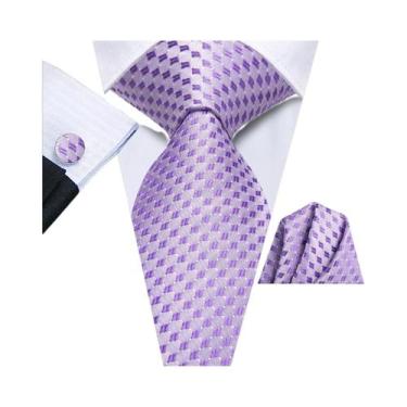Imagem de Conjunto De Gravata Masculina Com Listras Florais Roxas, Com Lenço De 
