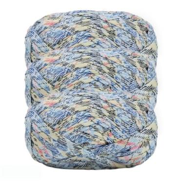 Imagem de Pacote com 2 camisetas de tecido elástico de crochê, fita grossa de tecido de poliéster para sacos de crochê/cestas/tapetes - flor azul marinho