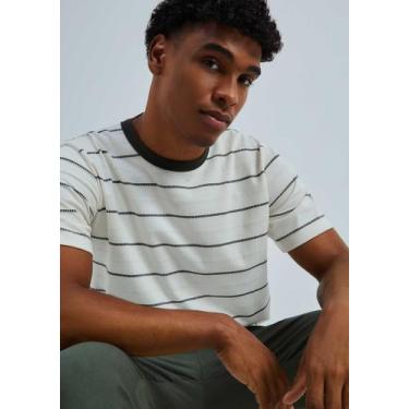 Imagem de Camiseta Masculina Manga Curta Fio Tinto Listrada - Hering, M, Off whi