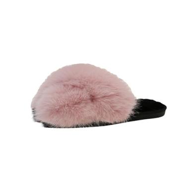 Imagem de Pantufas femininas fofas fofas felpudas de pele sintética para outono inverno em casa, rosa, 34