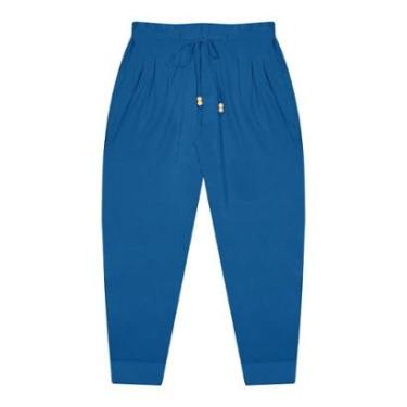 Imagem de Calça Feminina Plus Size com Pregas Secret Glam Azul-Feminino