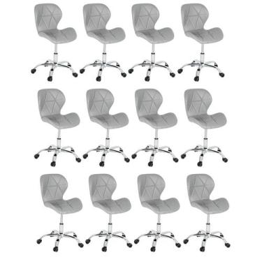 Imagem de Kit 12 Cadeiras Escritório Slim Vegas Base Giratória Estofada Cinza - 