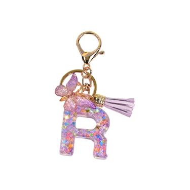 Imagem de JWQFBC Chaveiro com Alfabeto Inglês E Pingente de Borboleta - Presente Criativo para Chaves, Mochilas E Bolsas - Chaveiro Fofo E Moderno, R