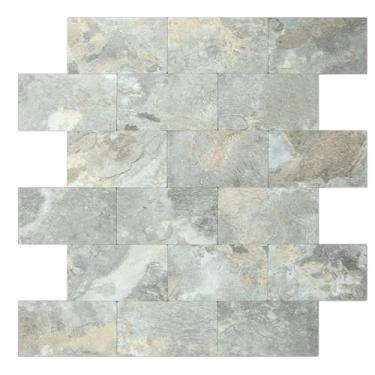 Imagem de DICOFUN 10 folhas de azulejos de parede Backsplash de PVC espesso de ardósia cinza e marrom, azulejo autoadesivo de metrô de 30,5 x 30,5 cm para cozinha e banheiro