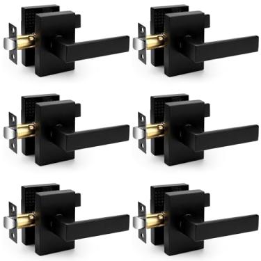 Imagem de Probrico Puxador de porta de passagem preto fosco, maçanetas de porta sem chave de placa longa, reversíveis para armário e corredor, pacote com 6