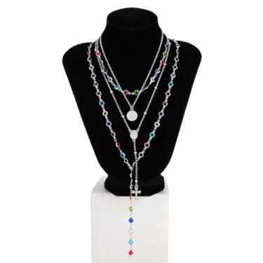 Imagem de tincolia Joias de luxo colar com pingente de cruz em forma de coração design em camadas de cristal gargantilha de flores pequenas incrustadas de diamante-2