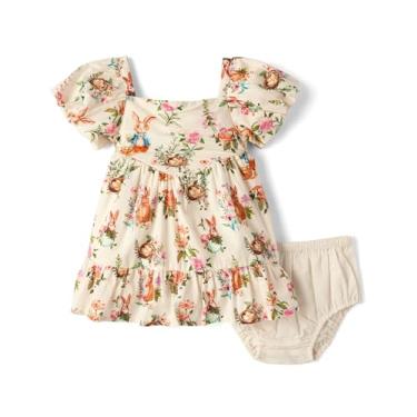 Imagem de Gymboree, Vestidos elegantes para ocasiões especiais para bebês e recém-nascidos, sem mangas, com capa de fralda, coelhinho marfim, 3 meses, 6 meses