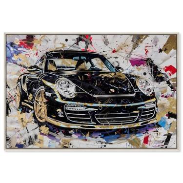 Imagem de Art Remedy Arte de carro de luxo em tela dourada primária para carro, moldura prateada, 76 cm x 50 cm