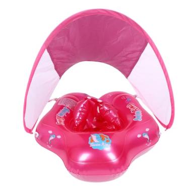 Imagem de Yinhing Boia de Piscina para Bebês Com Dossel, Guarda-sol Removível UPF 50+ Malha Lateral Horizontal Boia de Natação para Crianças Design Dobrável Fundo de Suporte de Esponja, Com Malha (PINK)