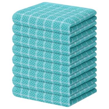 Imagem de Homaxy Toalhas de cozinha 100% algodão pacote com 8 - 38 x 63 cm, toalhas de chá de mão de trama de waffle com design xadrez, toalha de prato super macia e absorvente para secar pratos, água